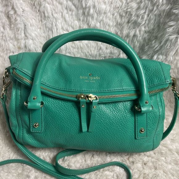 Kate Spade Cobble Hill turquoise green Leather Satchel/Crossbody bag . - Picture 3 of 15
